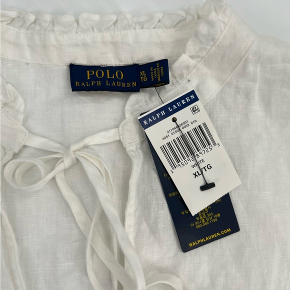 NWT Polo Ralph Lauren Crisp White Linen V-neck Tie Front Top XL - Picture 6 of 10